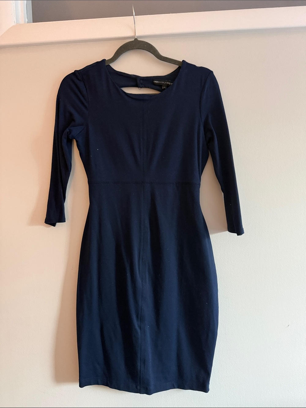 Structured Navy Long-Sleeve Sheath Dress